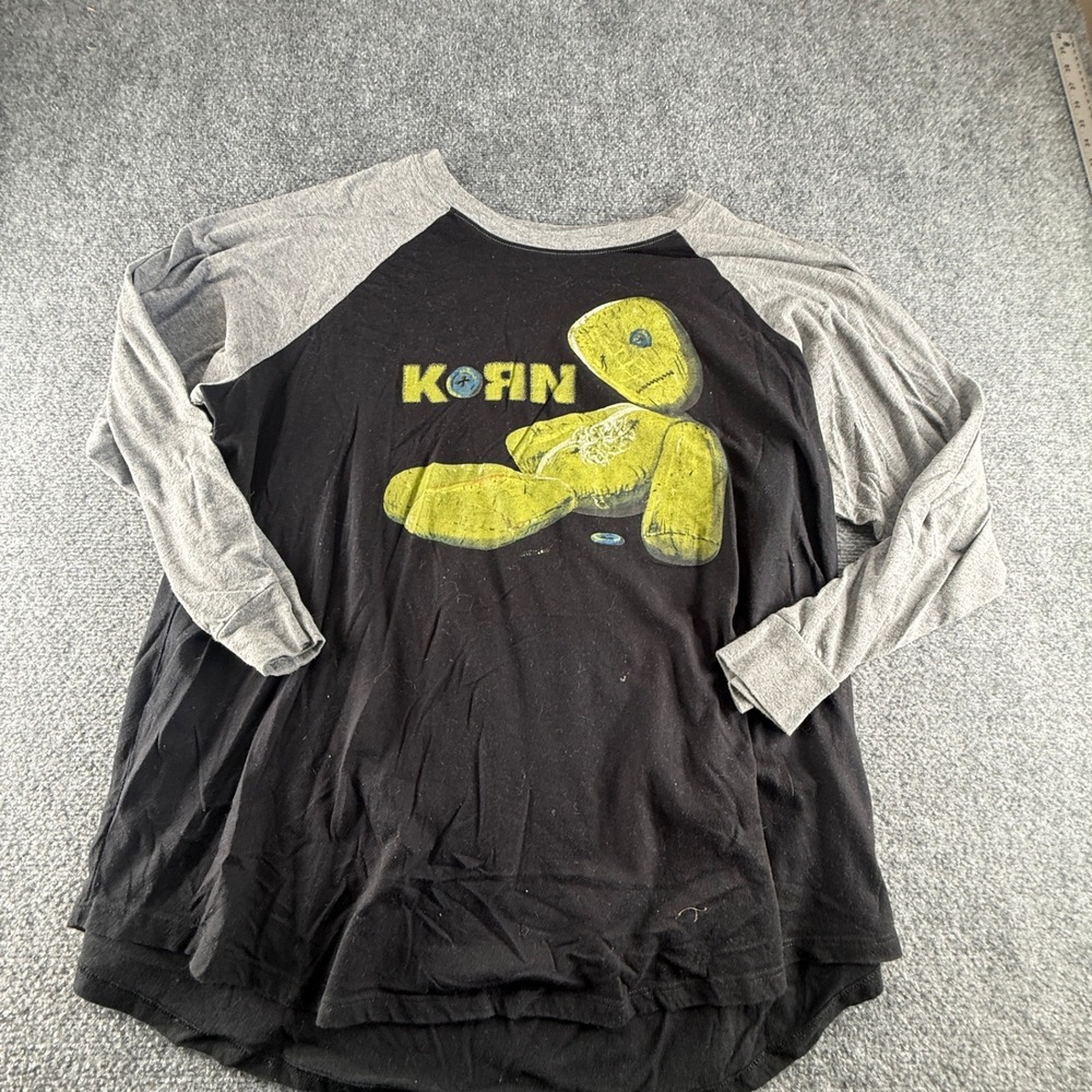 Korn Issues Voodoo Doll Raglan Baseball Tee Black Gray Long Sleeve Shirt